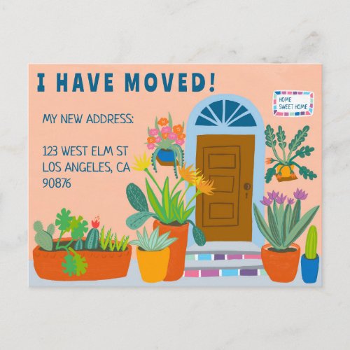 Moving Announcement Address Colorful Front Door  Postcard