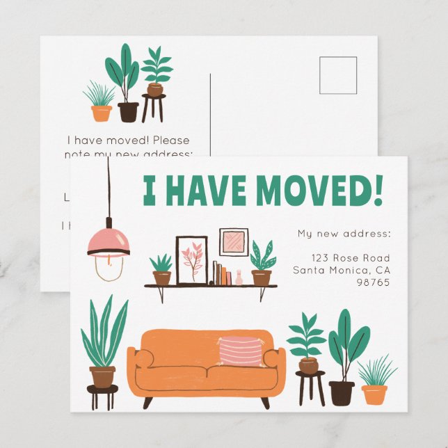 Moving Announcement Address Cute Living Room Sofa  Postcard (Front/Back)