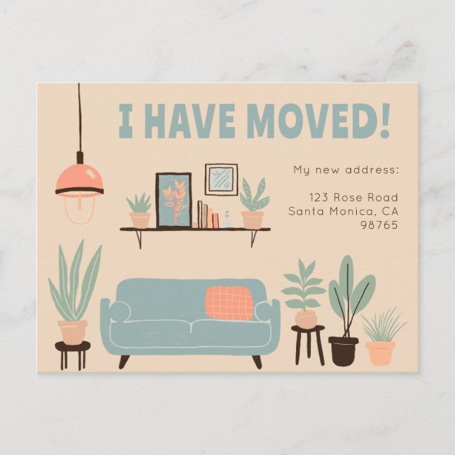 Moving Announcement Address Cute Living Room Sofa  Postcard (Front)