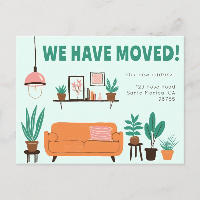 Moving Announcement Address Cute Living Room Sofa  Postcard (Front)