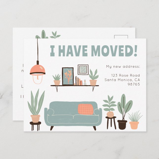 Moving Announcement Address Cute Living Room Sofa  Postcard (Front/Back)
