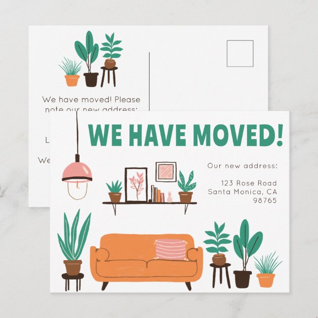 Moving Announcement Address Cute Living Room Sofa  Postcard (Front/Back)