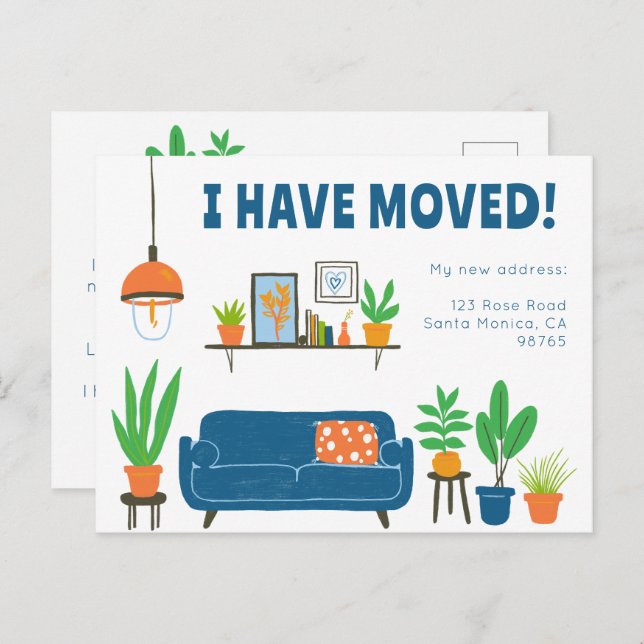 Moving Announcement Address Cute Living Room Sofa  Postcard (Front/Back)