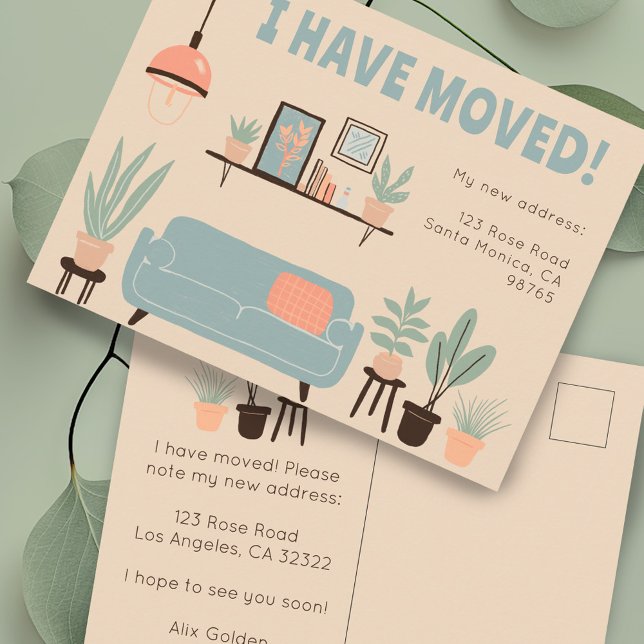 Moving Announcement Address Cute Living Room Sofa  Postcard (Moving Announcement Address Change Cute Living Room Sofa Illustration Postcard
)