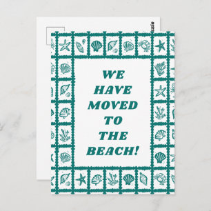MOVING ANNOUNCEMENT ADDRESS Green Seashells Beach Postcard