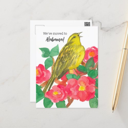 Moving Announcement Alabama Yellowhammer Camellias Postcard