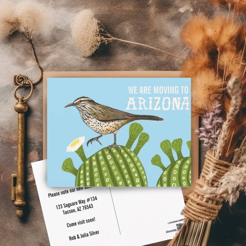 MOVING ANNOUNCEMENT Arizona Saguaro Cactus Wren  Postcard