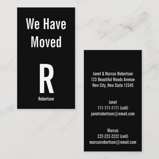 Moving Announcement Black White Monogram Address (Front/Back)