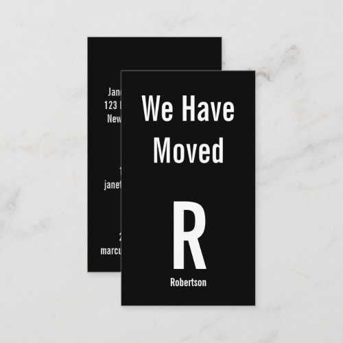 Moving Announcement Black White Monogram Address