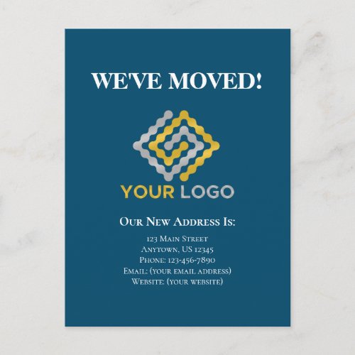 Moving Announcement Blue Business Logo Postcard