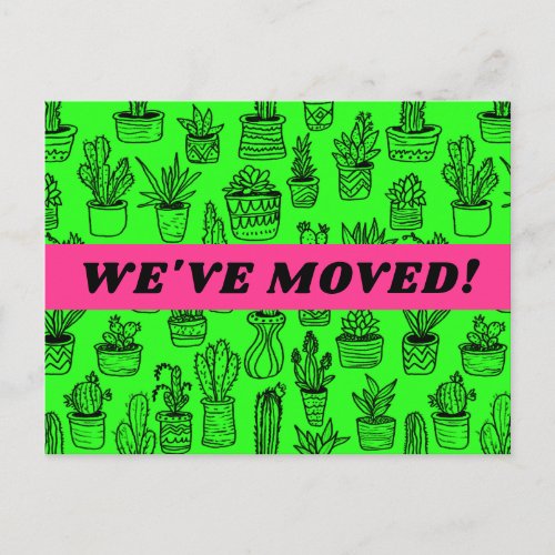 MOVING ANNOUNCEMENT Cacti Houseplants Pattern Postcard