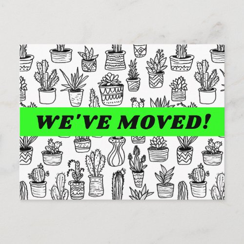 MOVING ANNOUNCEMENT Cacti Houseplants Pattern Postcard