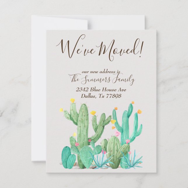 Moving Announcement Cactus Succulent Watercolor (Front)