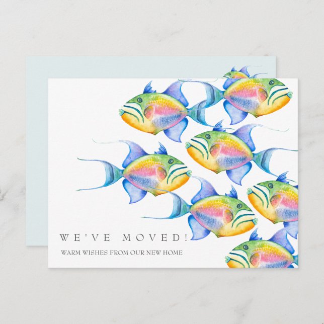 Moving Announcement Cards Colorful Tropical Fish  (Front/Back)