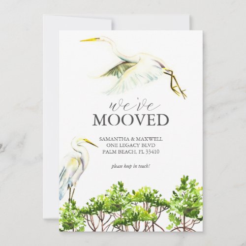 Moving Announcement Cards Watercolor Bird and Leaf