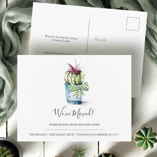 Moving Announcement Cards Watercolor Cactus  (Moving announcement cards watercolor cactus art by Victoria Grigaliunas Do Tell A Belle)