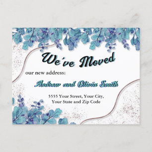 Moving Announcement Chic Rose Gold-Blue Eucalyptus Postcard