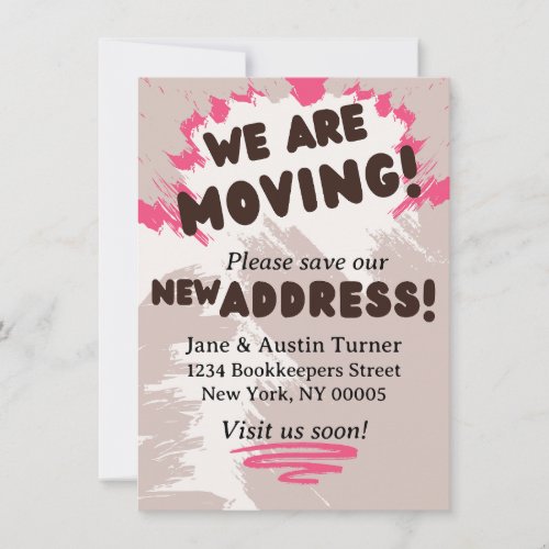 Moving Announcement Chocolate and Pink Scribbles Invitation