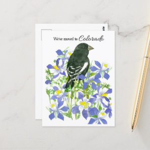 Moving Announcement Colorado Bunting Columbine Postcard