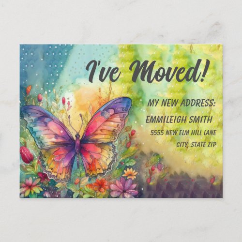 Moving Announcement Colorful Butterfly Postcard