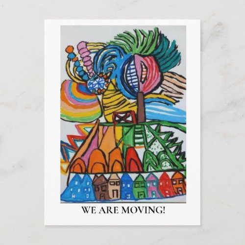 MOVING ANNOUNCEMENT Colorful Houses Watercolor Postcard