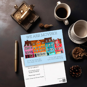 MOVING ANNOUNCEMENT Colorful Houses Watercolor Postcard