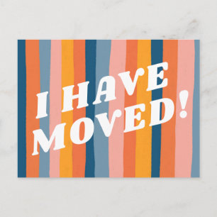 MOVING ANNOUNCEMENT Colorful Pink Stripes Retro Postcard