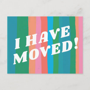 MOVING ANNOUNCEMENT Colorful Pink Stripes Retro Postcard