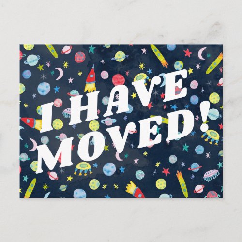 MOVING ANNOUNCEMENT Colorful Space Universe UFO Postcard