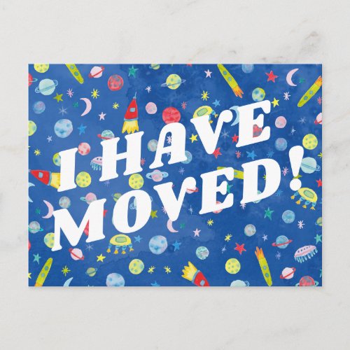 MOVING ANNOUNCEMENT Colorful Space Universe UFO Postcard