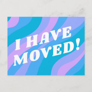 MOVING ANNOUNCEMENT Colorful Stripes in Blue Postcard