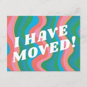 MOVING ANNOUNCEMENT Colorful Stripes Pink Blue Postcard