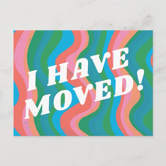 MOVING ANNOUNCEMENT Colorful Stripes Pink Blue Postcard (Front)