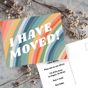 MOVING ANNOUNCEMENT Colorful Stripes Retro Rainbow Postcard