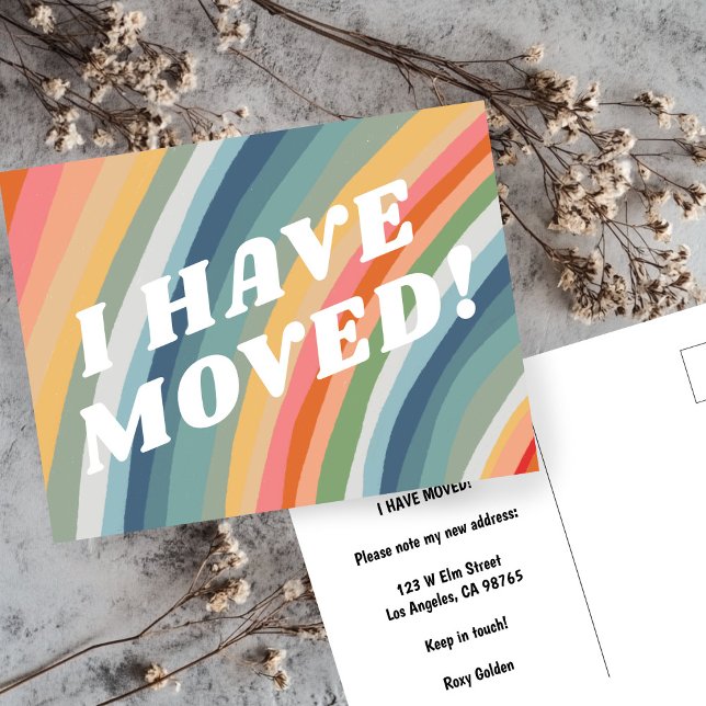 MOVING ANNOUNCEMENT Colorful Stripes Retro Rainbow Postcard (MOVING ANNOUNCEMENT New Address Colorful Stripes Retro Soft Rainbow Postcard
)