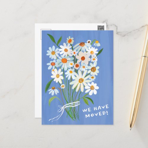 MOVING ANNOUNCEMENT Cute Daisy Bouquet Handpainted Postcard