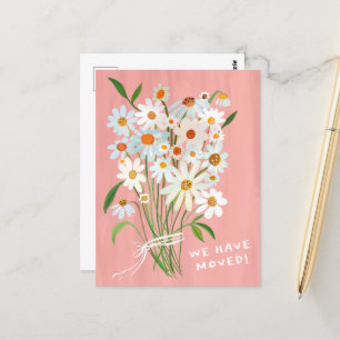 MOVING ANNOUNCEMENT Cute Daisy Bouquet Handpainted Postcard