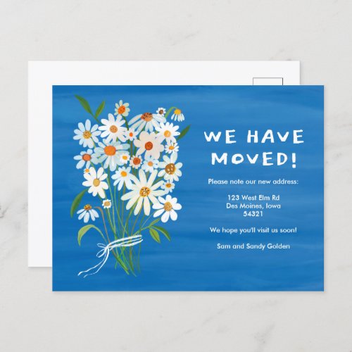 MOVING ANNOUNCEMENT Cute Daisy Bouquet Handpainted Postcard