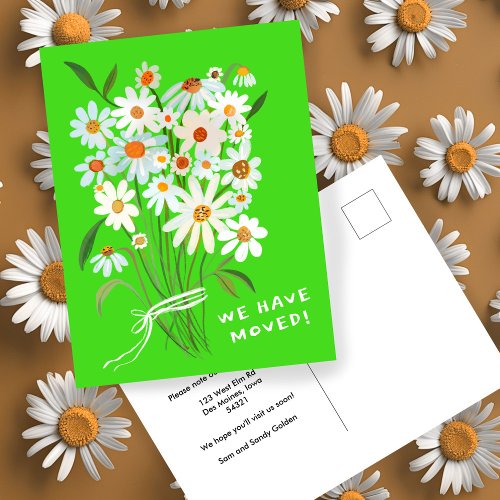 MOVING ANNOUNCEMENT Cute Daisy Bouquet Handpainted Postcard