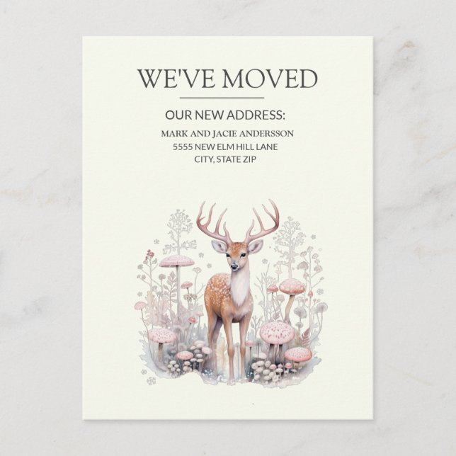 Moving Announcement Deer Antlers Forest Postcard (Front)