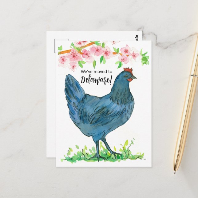 Moving Announcement Delaware Blue Hen Chicken  Postcard (Front/Back In Situ)