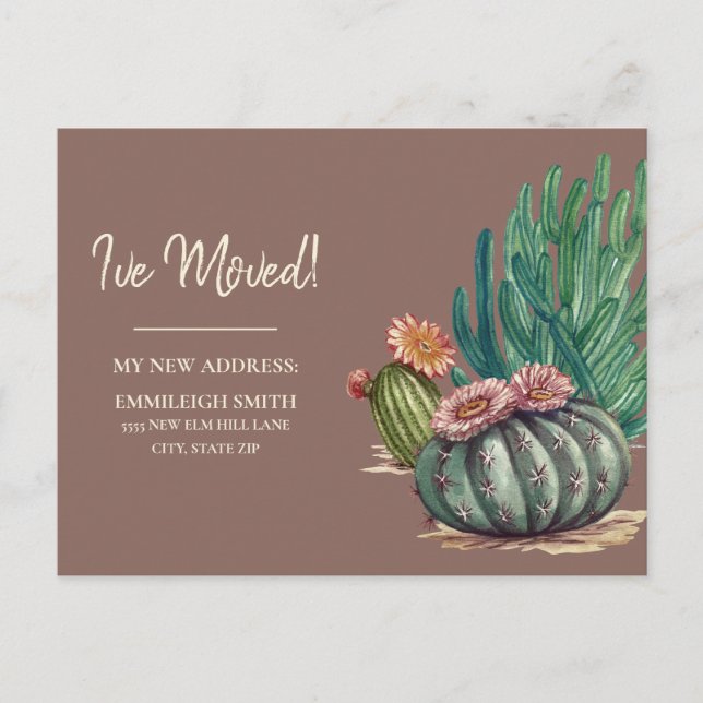 Moving Announcement Desert Cacti Botanical Postcard (Front)