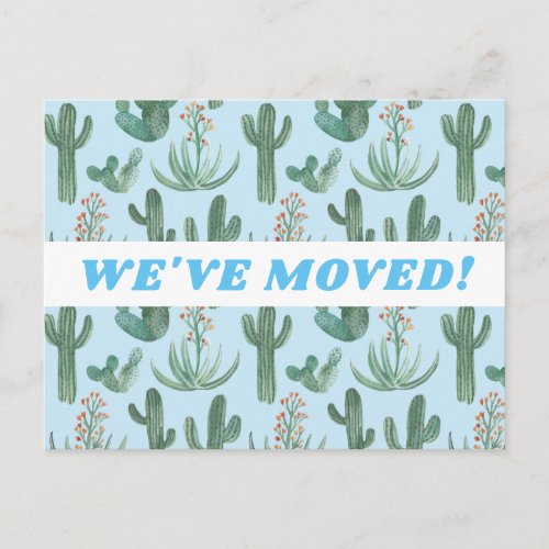 MOVING ANNOUNCEMENT Desert Cactus Watercolor Blue Postcard