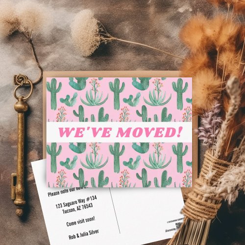 MOVING ANNOUNCEMENT Desert Cactus Watercolor Pink Postcard