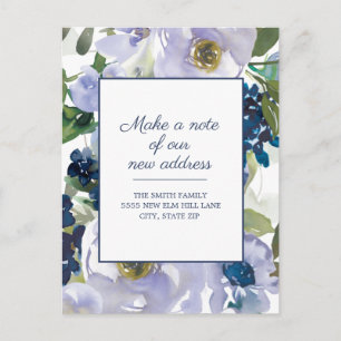 Moving Announcement Dusty Blue Watercolor Floral Postcard