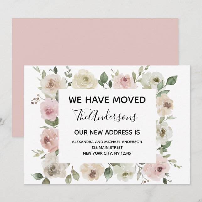 Moving Announcement Dusty Pink Floral (Front/Back)