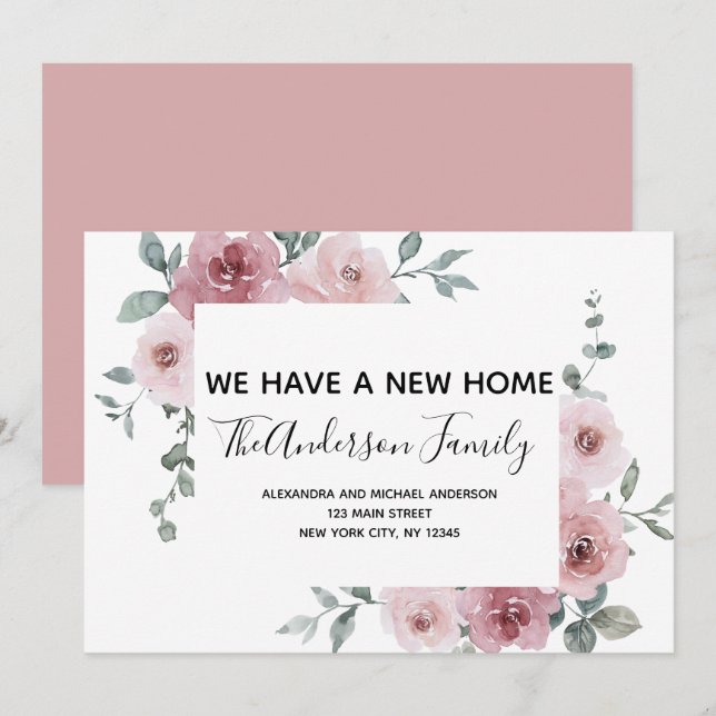Moving Announcement Dusty Pink Floral (Front/Back)