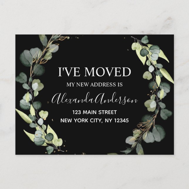 Moving Announcement Eucalyptus Greenery Watercolor (Front)