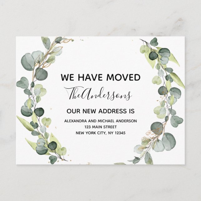 Moving Announcement Eucalyptus Greenery Watercolor (Front)