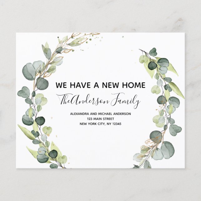Moving Announcement Eucalyptus Greenery Watercolor Flyer (Front)